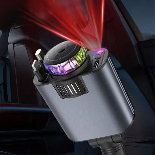 Cargador de Carro 4en1 Retráctil — Carga Rápida 45W + Aromaterapia + Luz Estelar